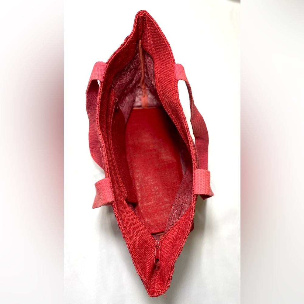 Jute Pocket Tote in Coral Red - Picture 11 of 12